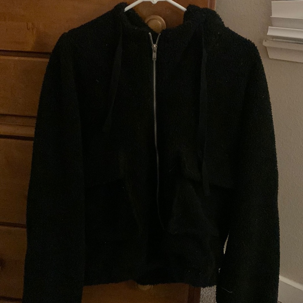 Promesa black fluffy zip up hoodie.